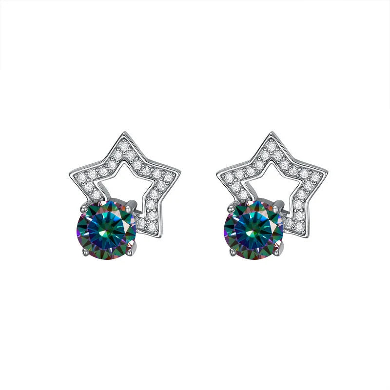 Stern Ohrstecker | 925 Sterling Silber | Moissanit Rundschliff | 1 Karat