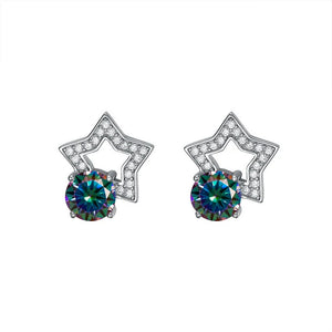 Stern Ohrstecker | 925 Sterling Silber | Moissanit Rundschliff | 1 Karat