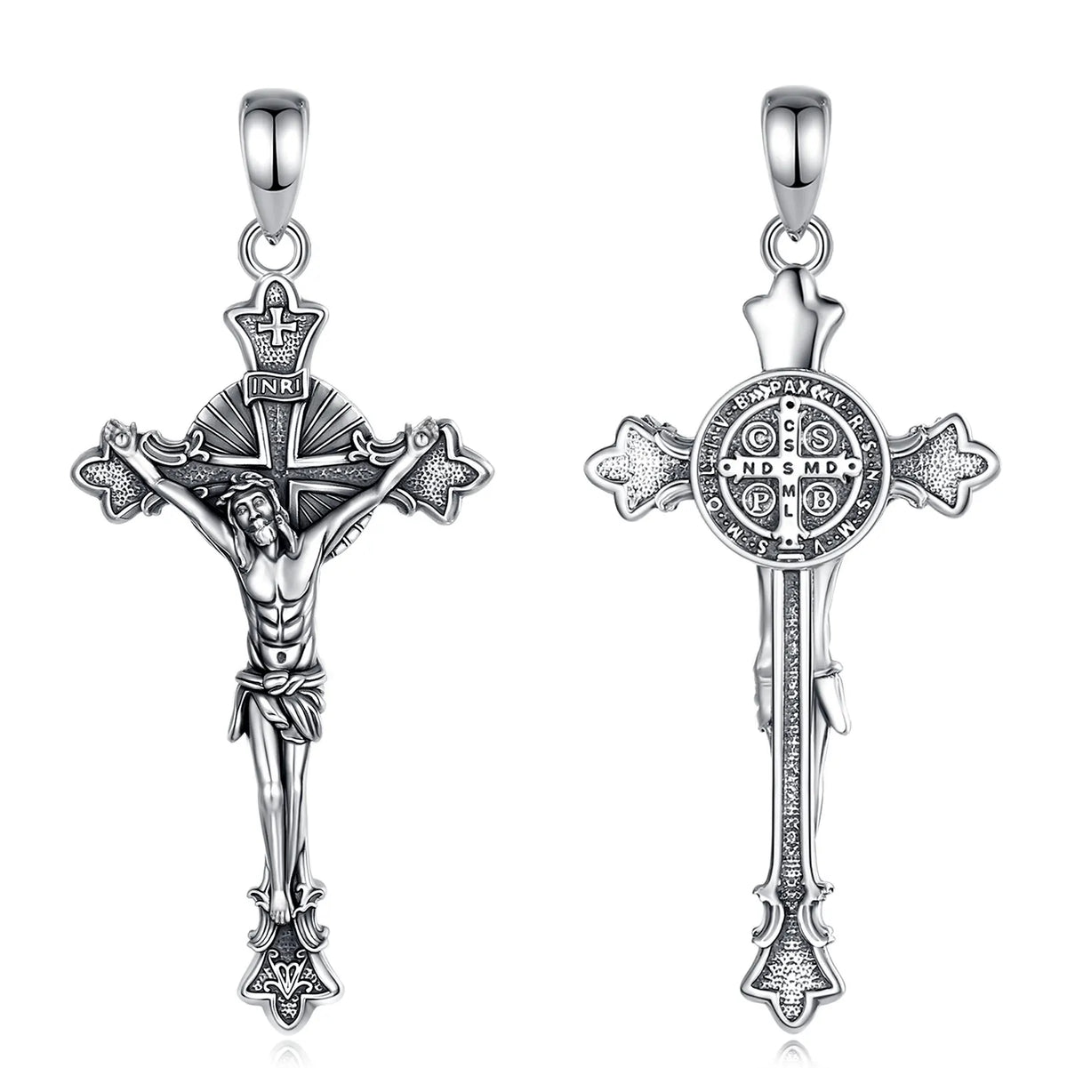 Kruzifix Kreuz Anhänger | 925 Sterling Silber | Saint Benedict Vintage