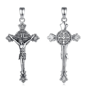 Kruzifix Kreuz Anhänger | 925 Sterling Silber | Saint Benedict Vintage
