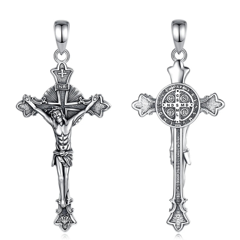 Kruzifix Kreuz Anhänger | 925 Sterling Silber | Saint Benedict Vintage