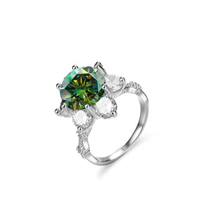 Leveyn Sonnenblumen-Ring – 925 Silber, Moissanit 5 CT, florales Design