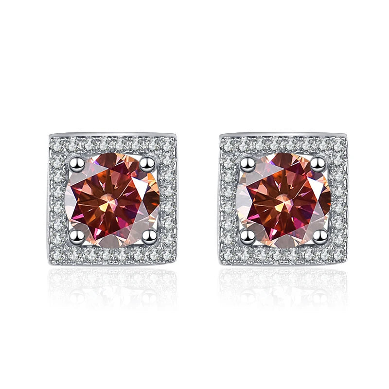 Quadrat Ohrstecker | 925 Sterling Silber | Moissanit | 1 Karat pro Stein