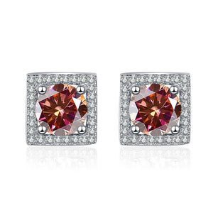 Quadrat Ohrstecker | 925 Sterling Silber | Moissanit | 1 Karat pro Stein