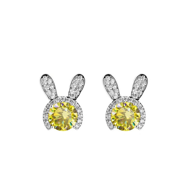 Häschen Ohrstecker | 925 Sterling Silber | Moissanit Rundschliff | 1 Karat | GRA
