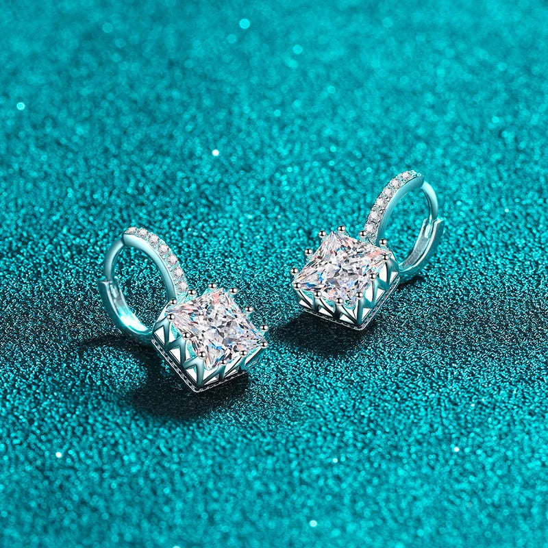 Moissanit Ohrstecker – 925 Silber, Princess Cut, mehrfarbig