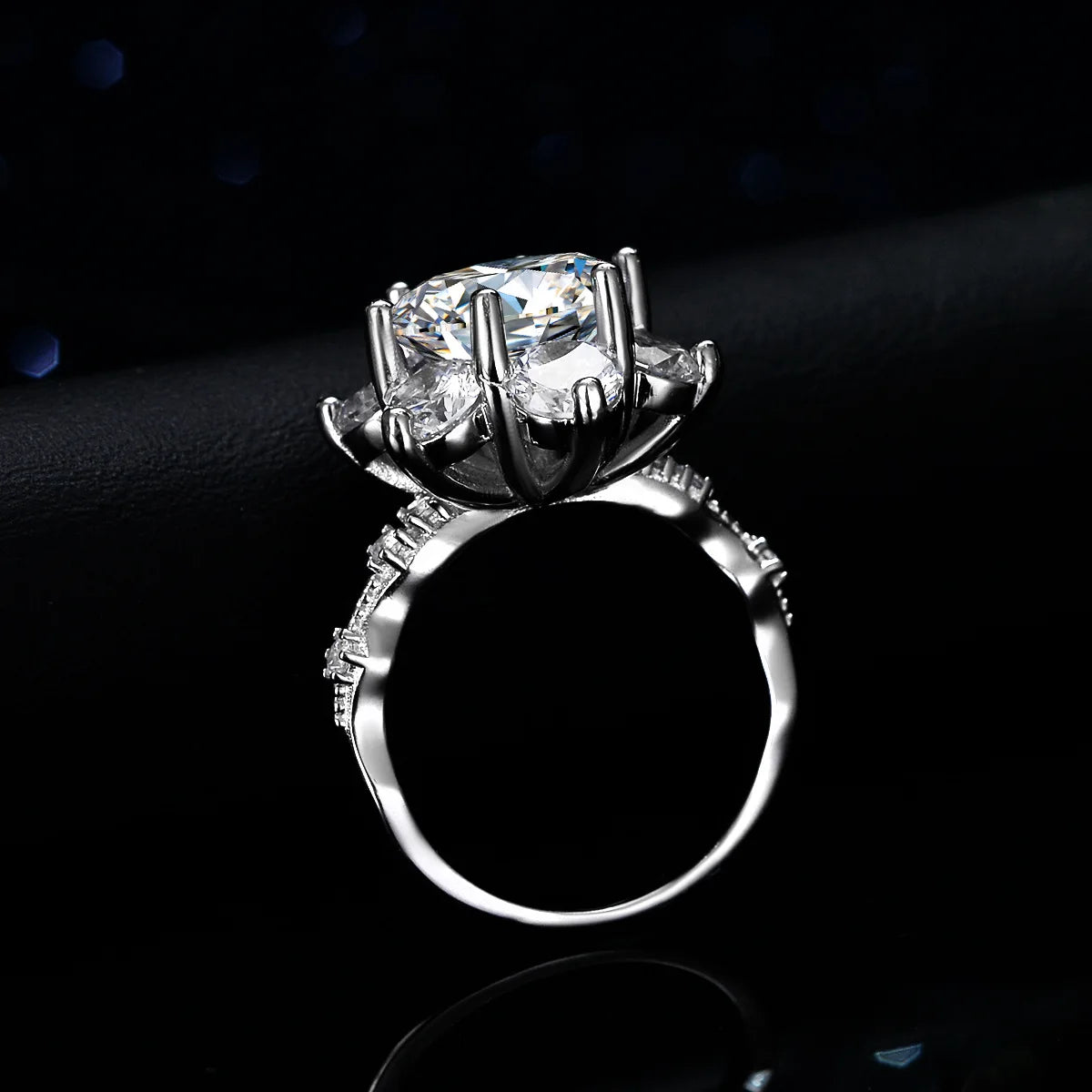 Leveyn Sonnenblumen-Ring – 925 Silber, Moissanit 5 CT, florales Design