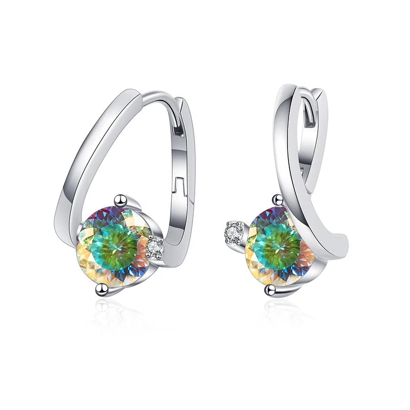 Geometrische Ohrstecker | 925 Sterling Silber | Moissanit 100 Facetten | 1 Karat