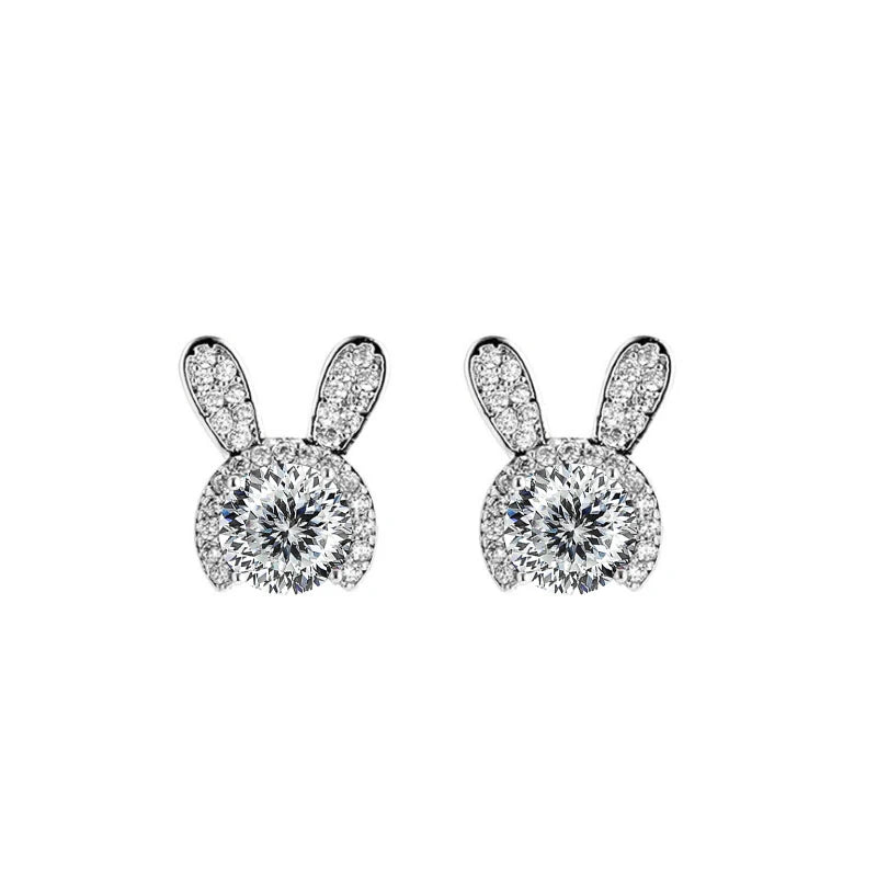 Häschen Ohrstecker | 925 Sterling Silber | Moissanit Rundschliff | 1 Karat | GRA