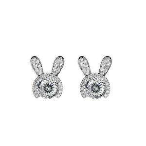 Häschen Ohrstecker | 925 Sterling Silber | Moissanit Rundschliff | 1 Karat | GRA