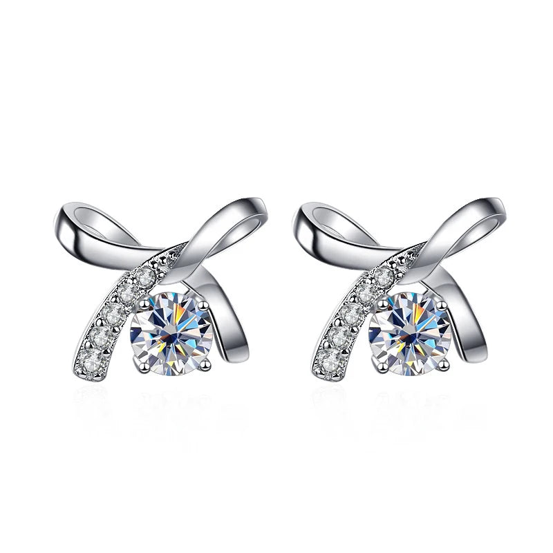 Schleife Ohrstecker | 925 Sterling Silber | Moissanit | 0,5 Karat pro Stein