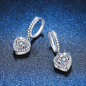 Herz Ohrringe | 925 Sterling Silber | Moissanit Herzschliff | 1 Karat | GRA