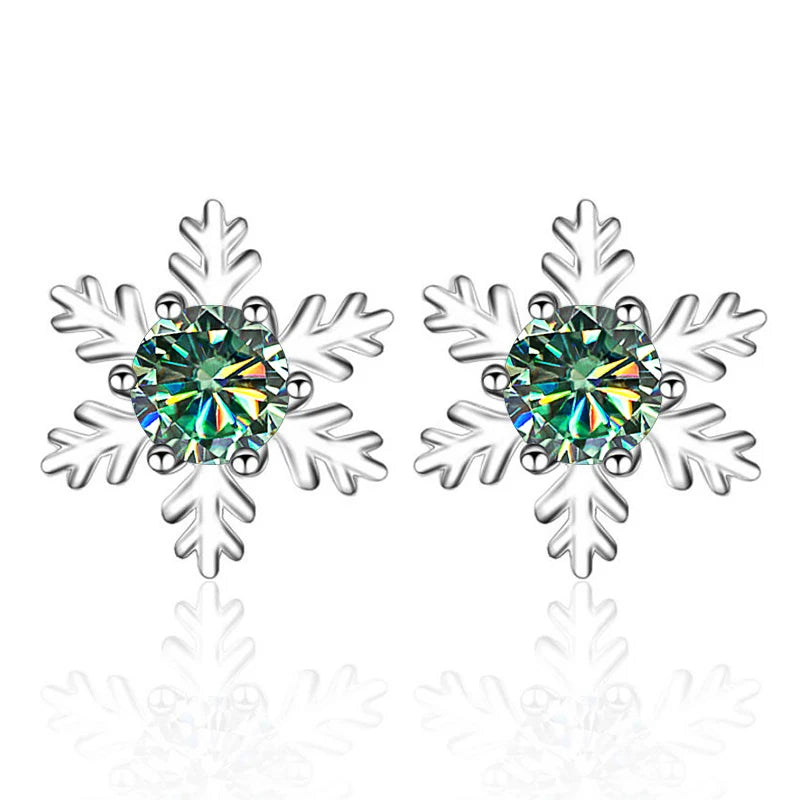 Schneeflocke Ohrstecker | 925 Sterling Silber | Moissanit | 0,5 Karat pro Stein