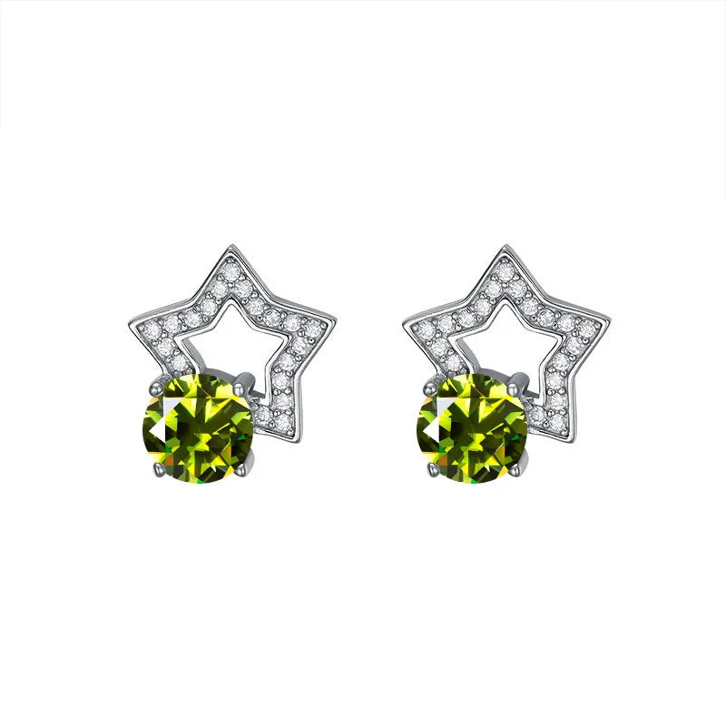 Stern Ohrstecker | 925 Sterling Silber | Moissanit Rundschliff | 1 Karat