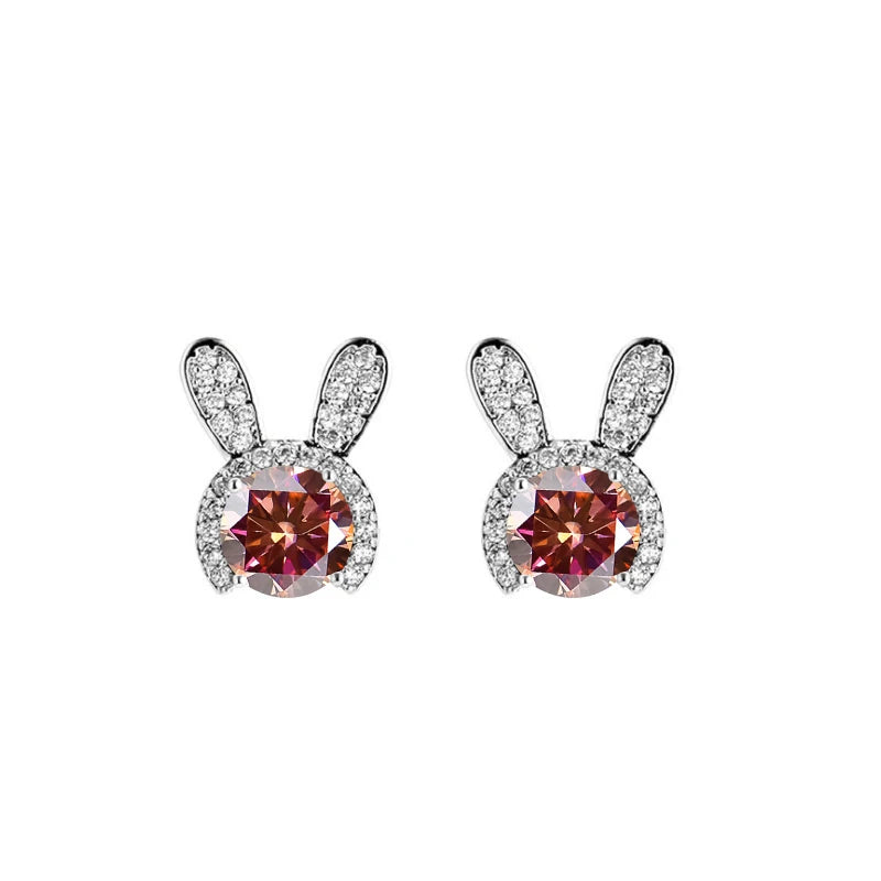 Häschen Ohrstecker | 925 Sterling Silber | Moissanit Rundschliff | 1 Karat | GRA
