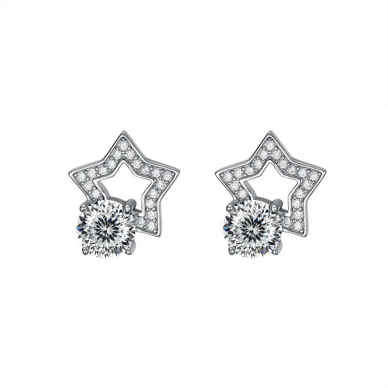 Stern Ohrstecker | 925 Sterling Silber | Moissanit Rundschliff | 1 Karat