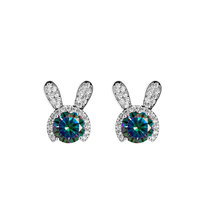 Häschen Ohrstecker | 925 Sterling Silber | Moissanit Rundschliff | 1 Karat | GRA