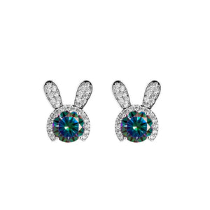 Häschen Ohrstecker | 925 Sterling Silber | Moissanit Rundschliff | 1 Karat | GRA