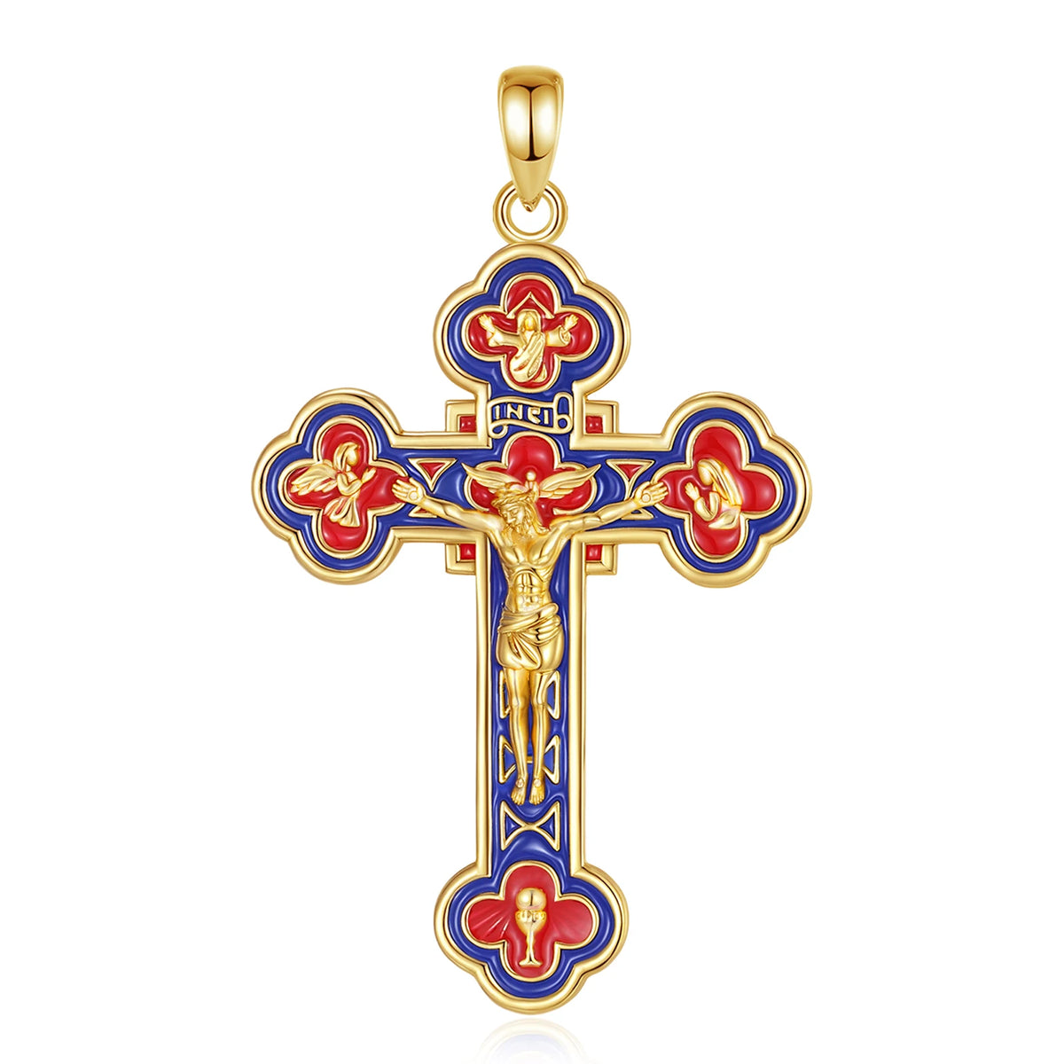 Jesus Crucifix Pendant Red Blue | 925 Silver 18K Gold Plated | Eudora