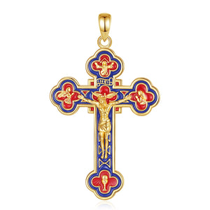 Jesus Crucifix Pendant Red Blue | 925 Silver 18K Gold Plated | Eudora